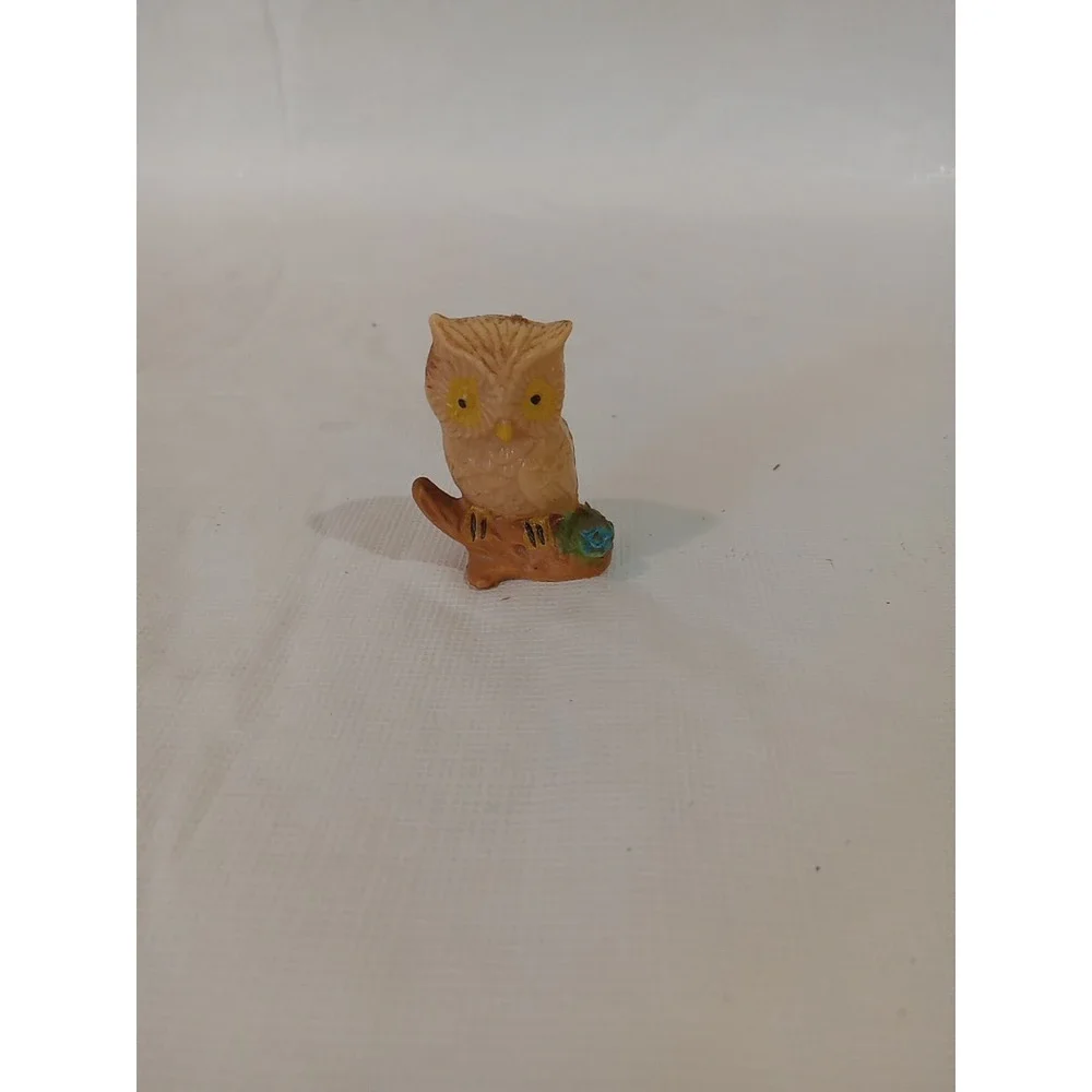 Vintage Miniature Owl Figurine On Tree Limb Hard Plastic Hong Kong
